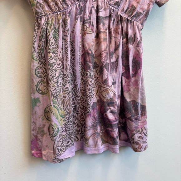 Vintage DB Sport Y2K Top V Neck babydoll purple peacock floral - Picture 6 of 8
